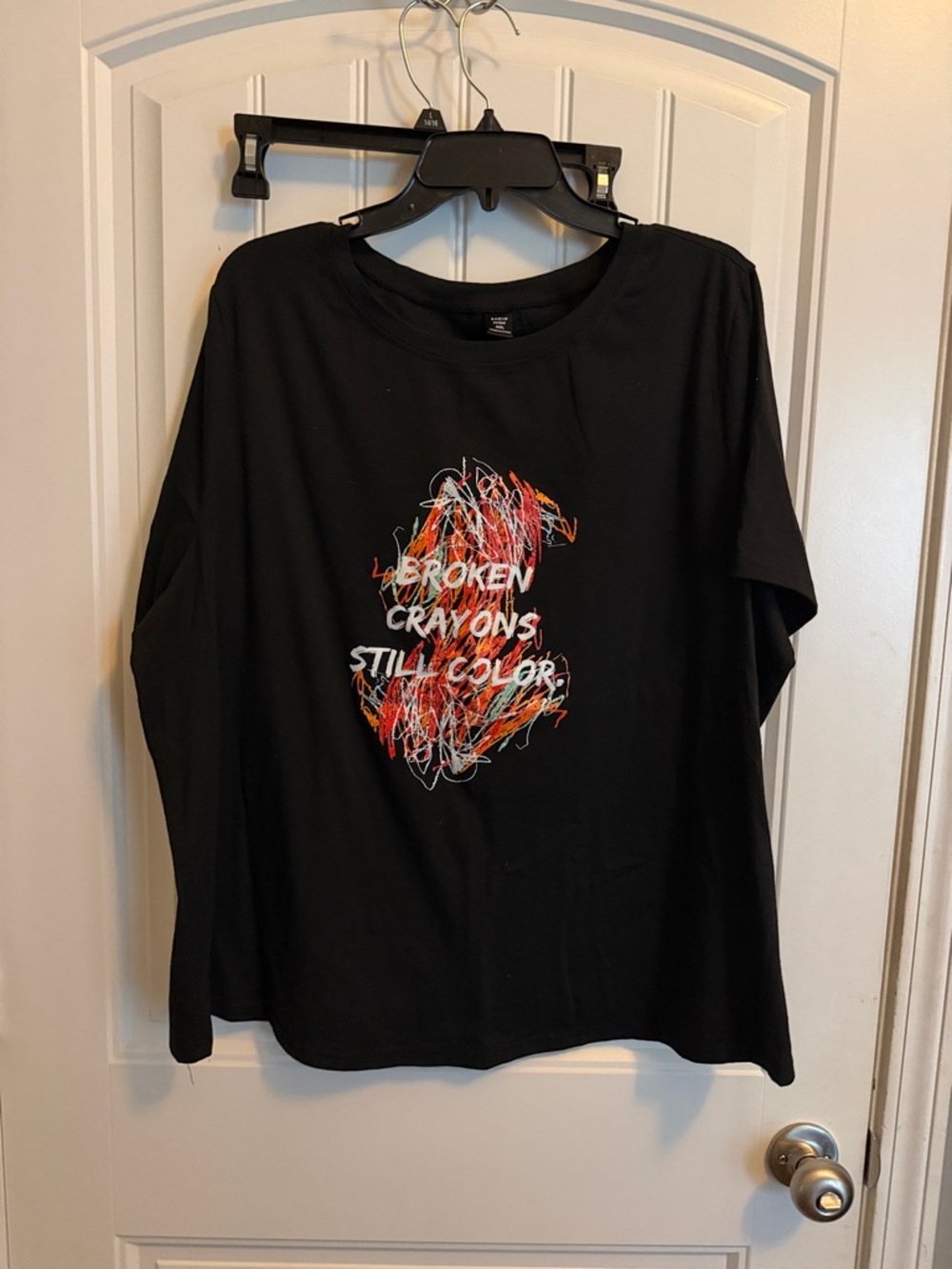 SHEIN Black Short Sleeve Tee with Multicolor Scribble Graphic